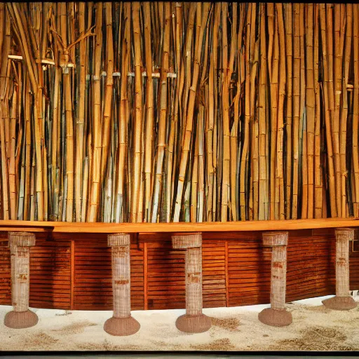 Prompt: mid century tiki bar empty with no people. bamboo. highly detailed retro 3 5 mm photo.