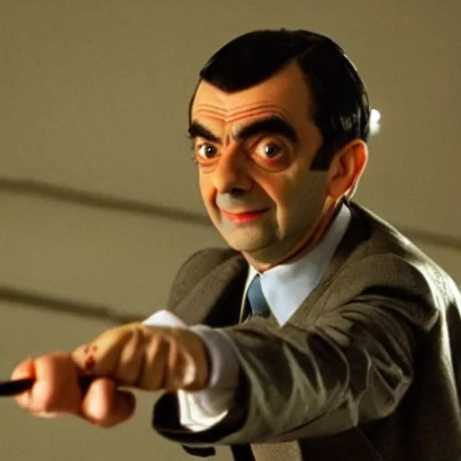 Image similar to film still of Mr Bean in Kill Bill