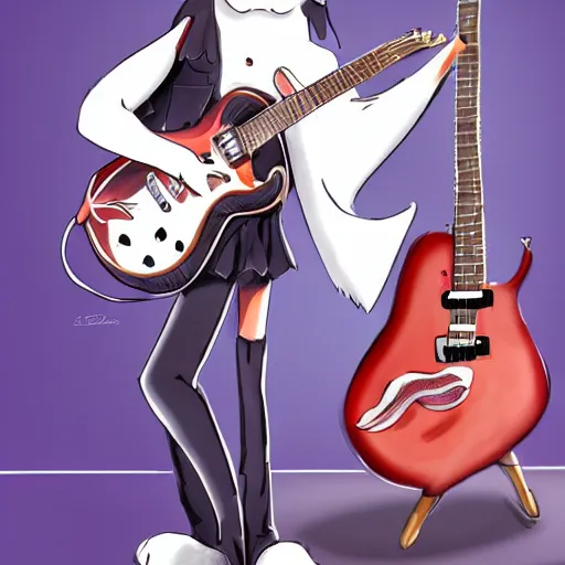 Image similar to a rabbit playing guitar, realistic anime art