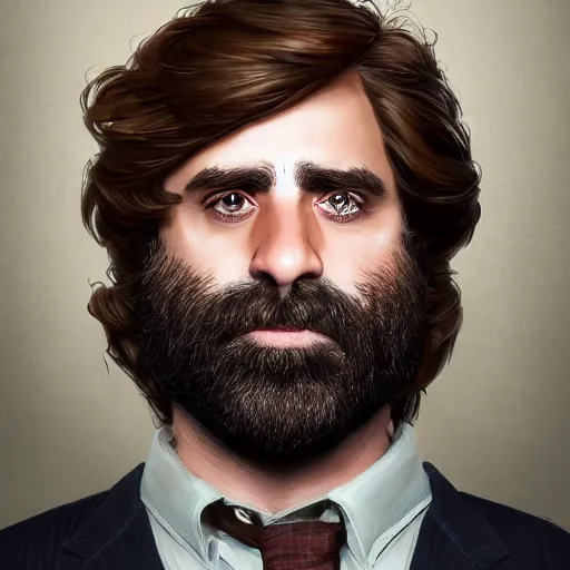 Prompt: mix between sacha baron cohen and zach galifianakis | | cool - male - face, manly face, fine details by stanley artgerm lau, wlop, rossdraws, james jean, andrei riabovitchev, marc simonetti, and sakimichan, trending on artstation