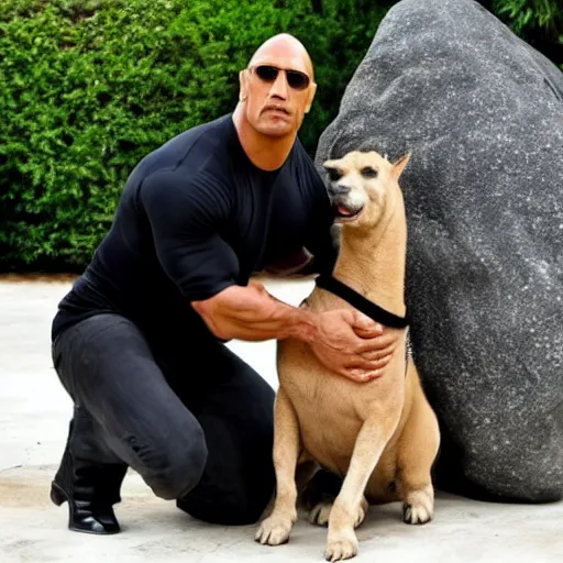 prompthunt: Dwayne Johnson doing his eyebrow face towards the camera