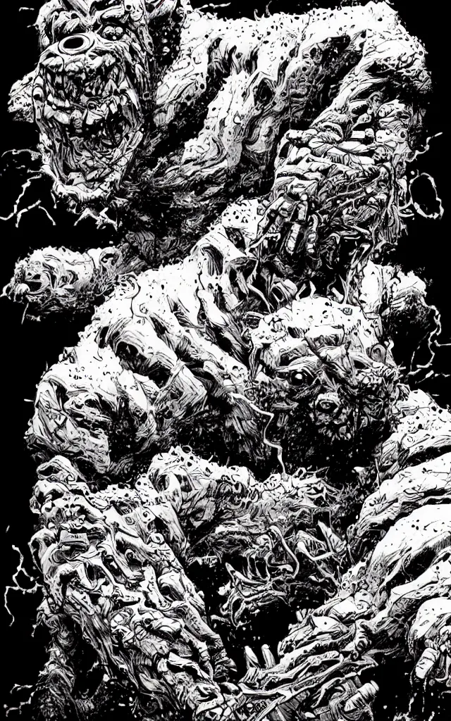 Prompt: the thing norris monster, in the style of james jean and laurie greasley, dynamic composition, dramatic lighting, hyper - realistic, ultra detailed, creepy