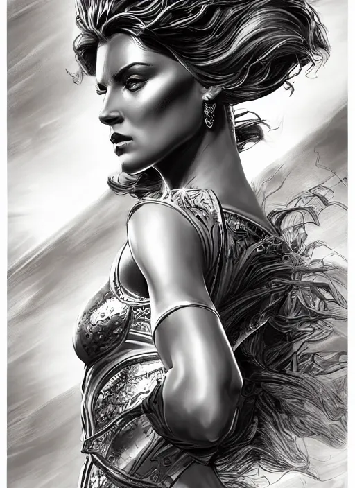 Image similar to portrait, goddess of eternal beauty and Power , Dynamic lighting, cinematic, establishing shot, extremely high detail, photo realistic, cinematic lighting, pen and ink, intricate line drawings, post processed, concept art, artstation, matte painting, midjourney, style by alex ross, neal adam