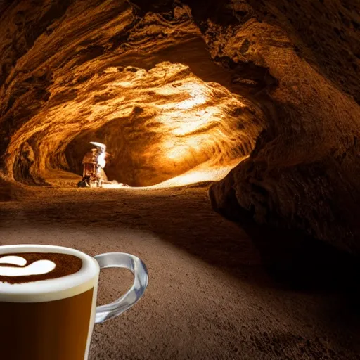 Prompt: a latte, in a dark cave