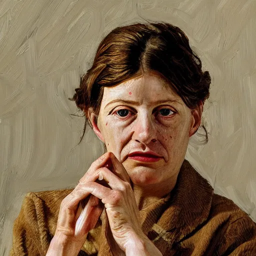 Prompt: high quality high detail painting by lucian freud, hd, portrait of a female photographer, photorealistic lighting