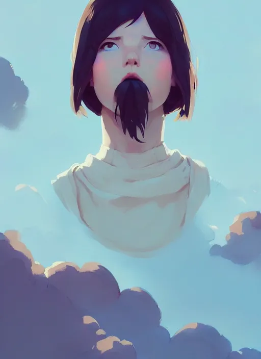 Image similar to portrait of cute maiden girl, cloud sky background, by atey ghailan, by greg rutkowski, by greg tocchini, by james gilleard, by joe gb fenton, by kaethe butcher, dynamic lighting, gradient light blue, brown, blonde cream and white color in scheme, grunge aesthetic