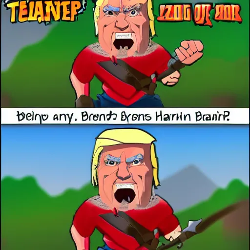 Image similar to president trump as a barbarian, in the style of clash of clans, highly detailed