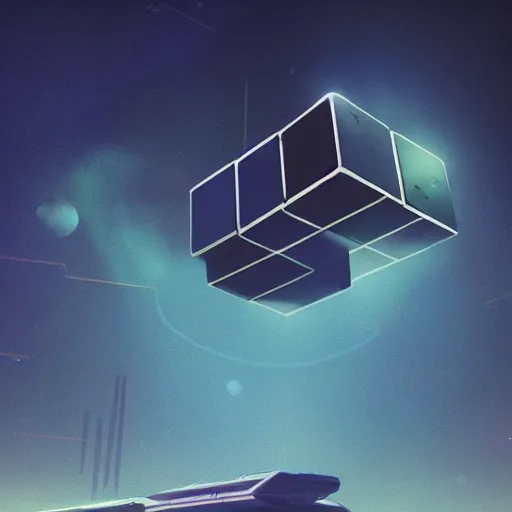 Image similar to an artist's rendering of a cube - shaped space ship, concept art by beeple, cgsociety, space art, concept art, sci - fi, reimagined by industrial light and magic