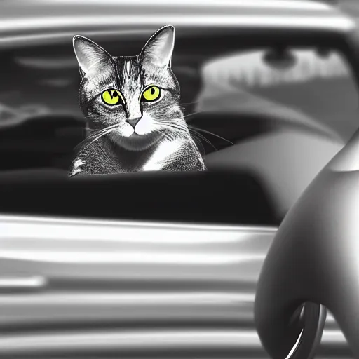 Image similar to a cat driving a car, photo manipulation, digital art, photoshop, creative