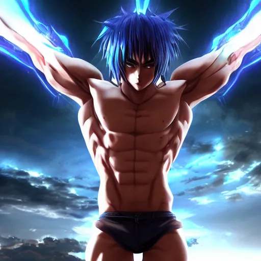 Prompt: an unknown anime render of a very beautiful 3d anime man, hot petite, badass cinematic lightning, medium shot, mid-shot, highly detailed, highly detailed, Unreal Engine 8k, 3d render, octane render, shirtless six pack abs, full body render, set in the year 2099, futuristic