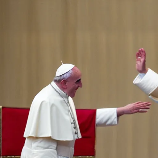 Image similar to pope Francis giving a high five to an invisible person