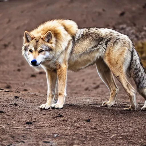 Prompt: professional photograph of a light brown tan and cream wolf, high quality, hd, 8 k, 4 k, magnificent, award - winning, nature, nature photography, awe - inspiring, highly detailed, amazing