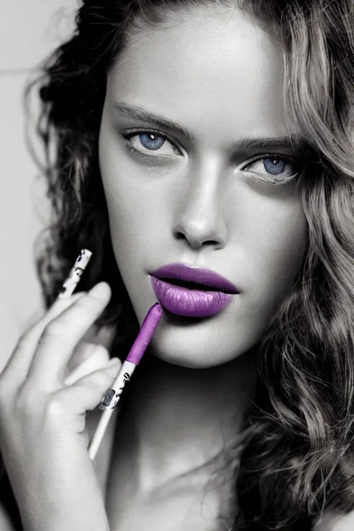 Prompt: Extreme Close-Up (ECU) colorful portrait photo of a beautiful Emily Didonato wearing maybelline, smoking a cigarette in the field, cinematic lighting, cinematic composition, cinematic atmosphere. Vogue photography Sigma 85mm f/5-6.3 lens, portrait winning photograph