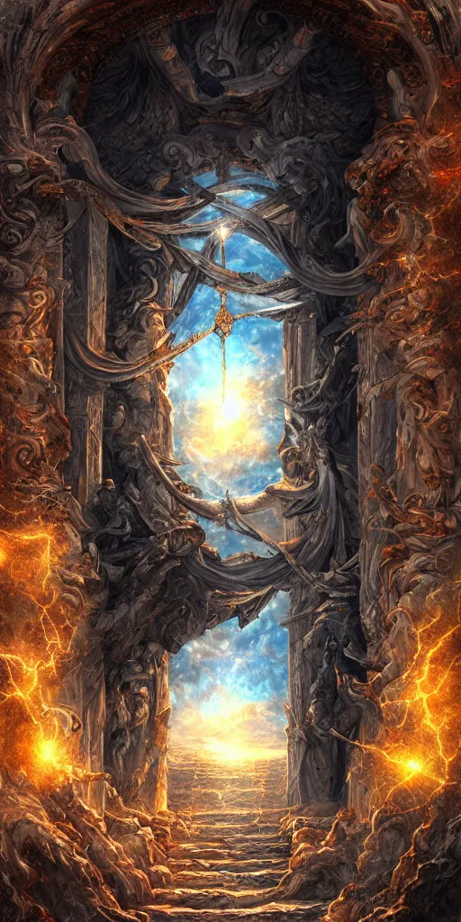 Prompt: The gate to the eternal kingdom of Zeus, fantasy, digital art, HD, detailed.