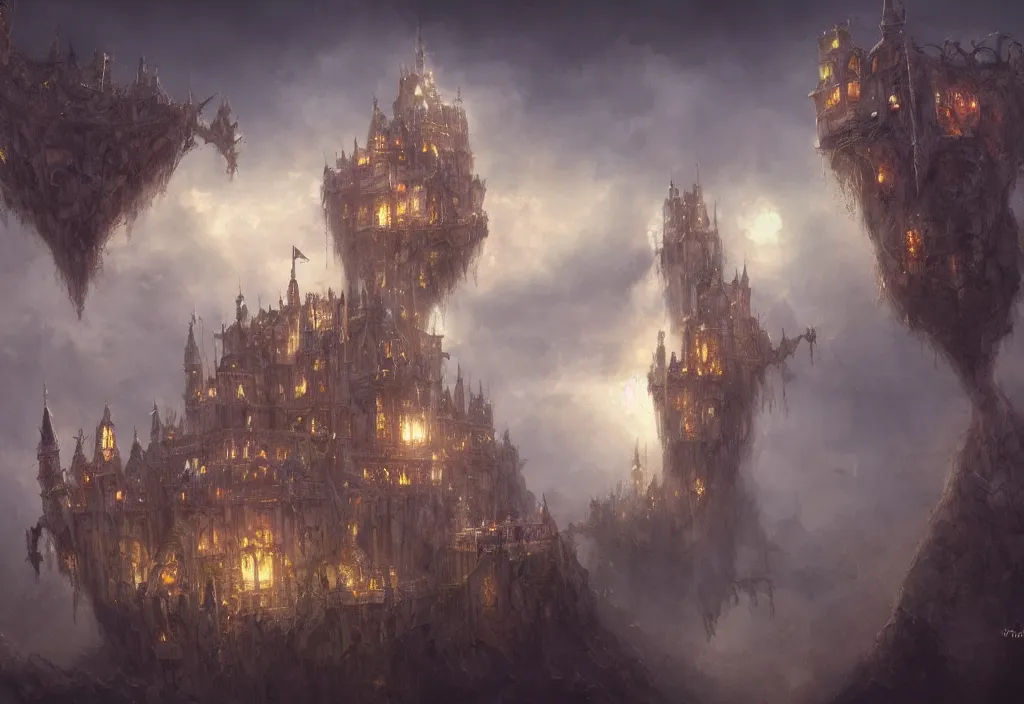 Image similar to a magical castle on a cloud maze, epic, trendy on artstation, concept art