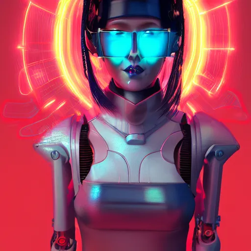 Image similar to a portrait of a cyberpunk robot geisha sorceress, warcore, sharp focus, detailed, artstation, concept art, 3 d + digital art, wlop style, biopunk, neon colors, futuristic, neon noire, storytelling