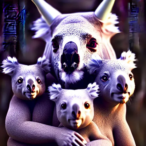 Prompt: A family portrait of unicorns and koalas, hyperdetailed, artstation, cgsociety, 8k