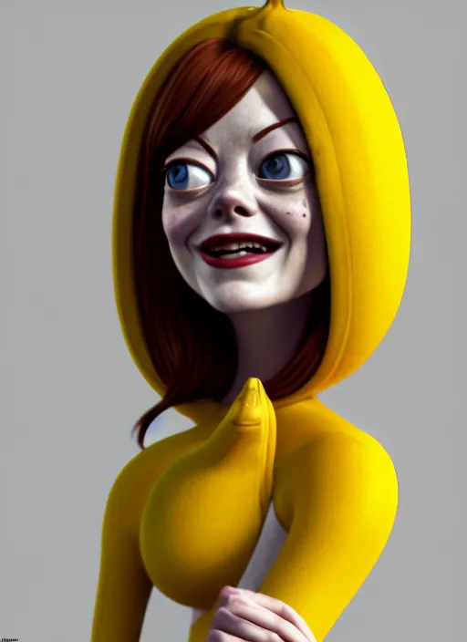 Prompt: anthropomorphic portrait of emma stone as a banana, au naturel, hyper detailed, digital art, trending in artstation, cinematic lighting, studio quality, smooth render, unreal engine 5 rendered, octane rendered, art style by klimt and nixeu and ian sprigger and wlop and krenz cushart and pixar and riot and adventuretime