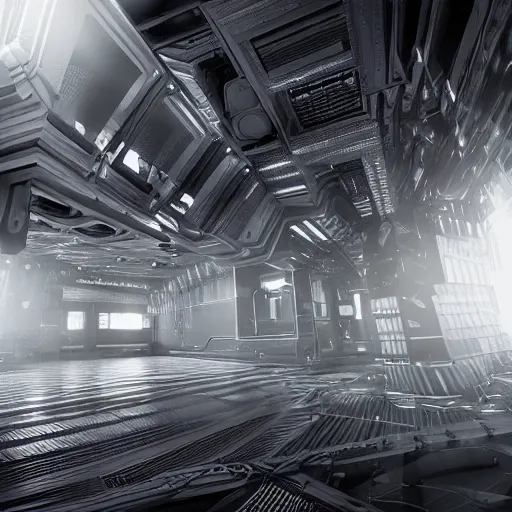 Prompt: a quantum computer, Highly Detailed, Cinematic Lighting, rim light, black and white, high contrast, hyper real, photo-realistic Unreal Engine, 8K