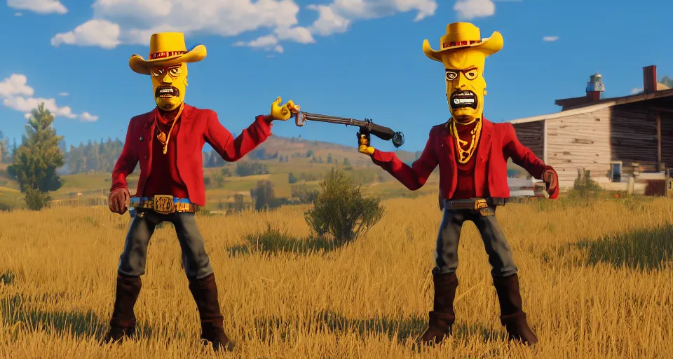 Prompt: Screenshot of Frylock from Aqua Teen Hunger Force as a 3d cowboy in full cowboy attire in the videogame 'Red Dead Redemption 2'. Sharpened. 1080p. High-res. Ultra graphical settings.