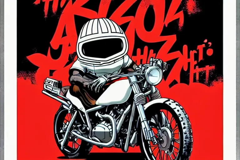 Image similar to pizza the hut, akira's motorcycle, gorillaz, poster, high quality