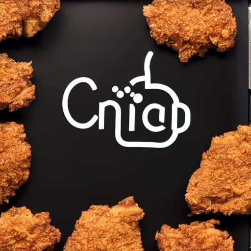 Prompt: chicken fried on a computer cpu chip, food, photograph, poster, orthographic