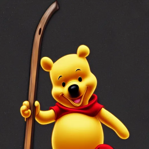 Image similar to Winnie the Pooh holding a giant sword, hd, intricate, Kingdom Hearts, 8k, digital art