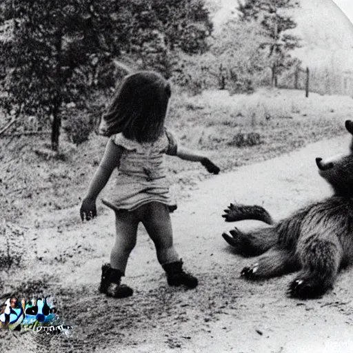 Image similar to photograph of a little girl being frightened of a bear trap