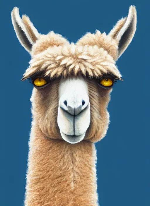 Prompt: centered!! macro head portrait of a llama, artstation, detailed cartoon, elegant, digital painting, concept art, smooth, sharp focus, illustration, ghibli, makoto shinkai, don bluth, fujita goro, jean giraud, akihiko yoshida, tom whalen 8 k