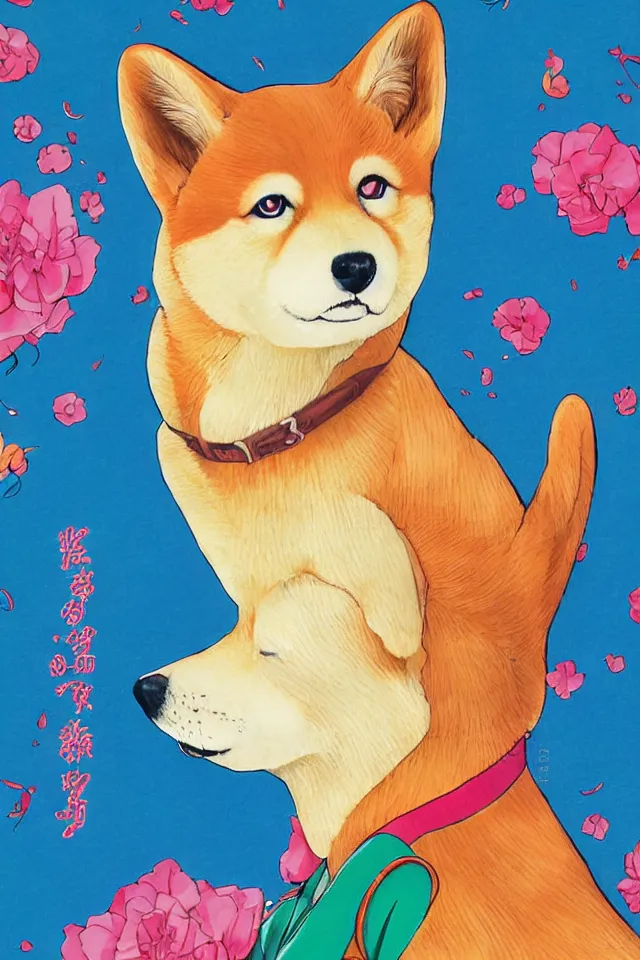 Prompt: a portrait of a shiba inu, in the art style of 8 0 s anime, japanese city pop color palette, highly detailed, naoko takeuchi, hajime yatate