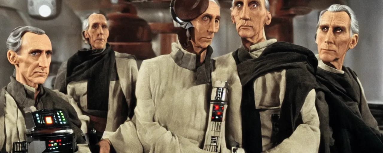 Prompt: Scene from the Disney Plus Star Wars detective show Tarkin and Kenobi h.q. tv still”