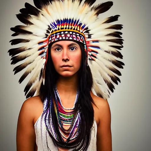 Prompt: Portrait of a young Modern Native American Woman at a mall, highly detailed, photograph, award winning,