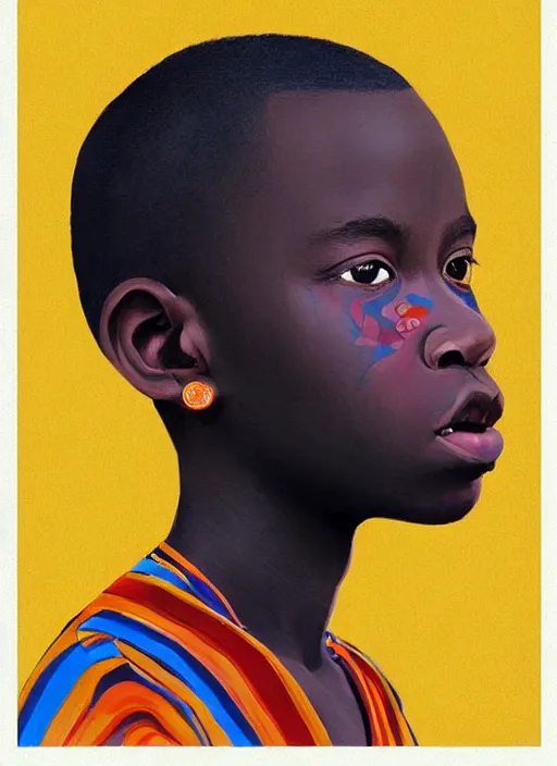 Image similar to colourful upper half portrait of an african boy - art by tenmyouya hisashi & hsiao - ron cheng, highly detailed, digital painting, illustration, smooth, sharp focus, intricate, symmetry, pinterest, behance, artstation