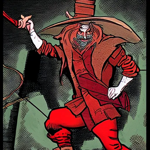 Prompt: rackham the red podcasting, in the style of moebius