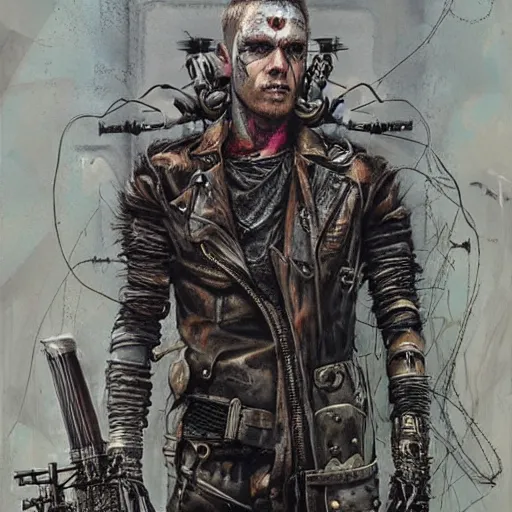 Prompt: mad max the road warrior by brendan mccarthywires cybernetic implants, steelpunk, abandoned steelworks, grime and grunge, in the style of adrian ghenie, esao andrews, jenny saville,, surrealism, dark art by james jean, takato yamamoto