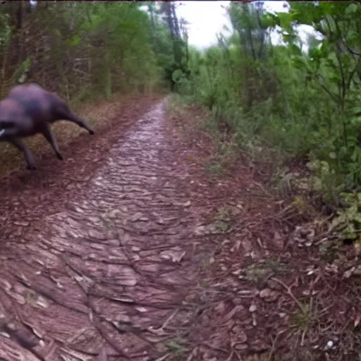 Image similar to trailcam footage running from a terrifying potato. a potato is chasing after you