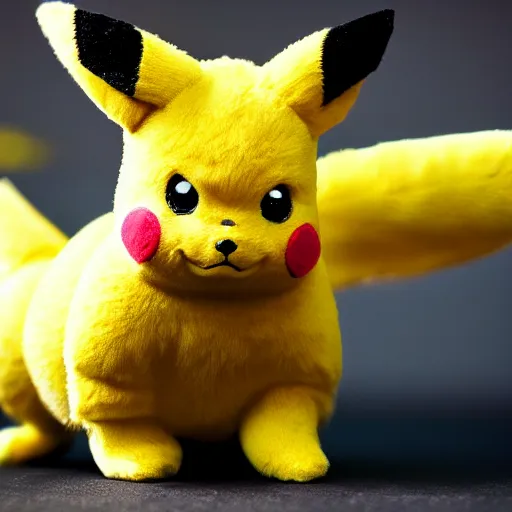 Prompt: A close up macro shot of a furry toy Pikachu Pikachu Pikachu, hyper realistic, 4k