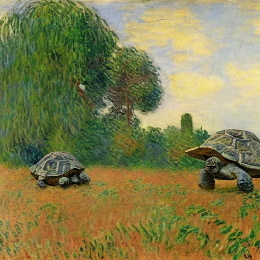 Image similar to tortoises using heavy artillery by claude monet