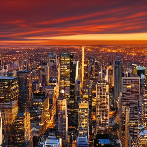 Image similar to Super High Detailed Panoramic photo-realistic of all the Major Cities in the United States at Sunset, Partly Cloudy, Excellent Lighting, in Autumn 8k