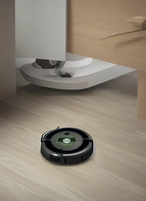 Prompt: A robot roomba with four mechanical limbs, 3D Product, professional render, studio quality, octane render