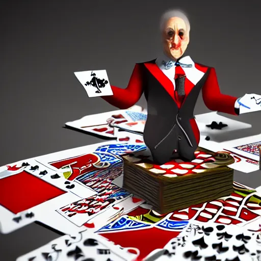 Image similar to magician standing in a whirlwind of playing cards, highly detailed, 3 d render,