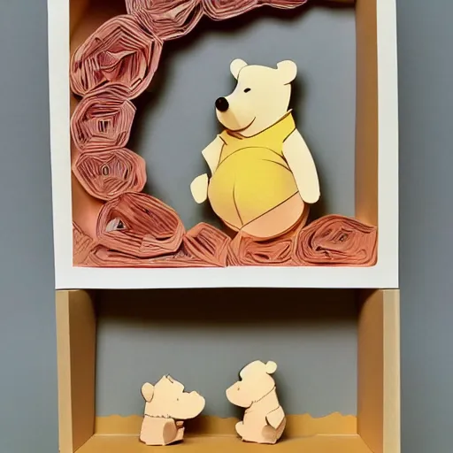 Image similar to cut paper sculpture of pooh and piglet