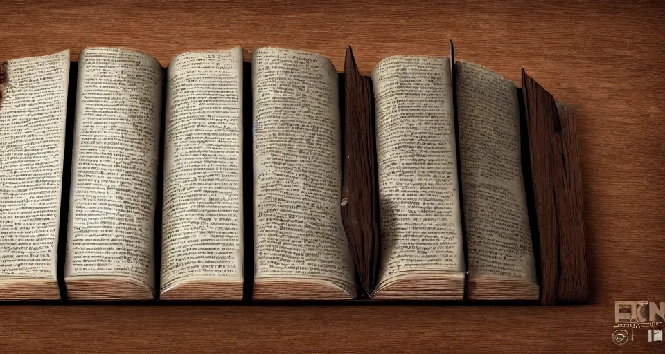 Image similar to a majestic and mystifying book about life, wooden book, relic, dark knowledge, wisdom, secrets, hard cover book, adventure, glowing, moody environment, wooden table, feeling of doom and gloom, realistic, 8 k render, unreal engine 5 render