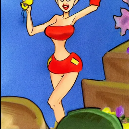 Image similar to milt kahl sketch of victoria justice with kim kardashian body as princess daisy from super mario bros