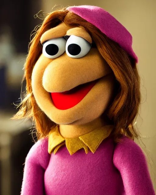 Image similar to erin hannon as a muppet. highly detailed felt. hyper real photo. 4 k.