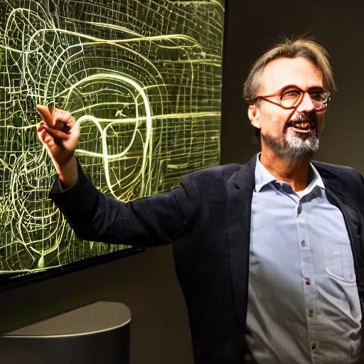 Image similar to photo of jurgen schmidhuber inventing god