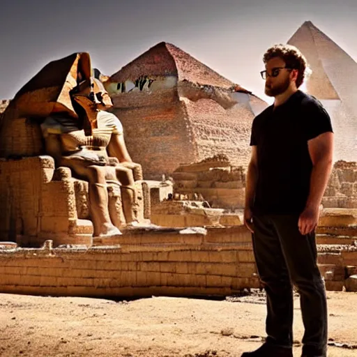 Image similar to stunning awe inspiring seth rogen as the ancient egyptian god set, movie still 8 k hdr atmospheric lighting