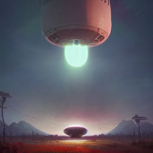 Image similar to a digital painting an enormous ufo spaceship in the sky far away. in the distance. concept art by simon stalenhag and peter mohrbacher cgsociety, speedpainting, apocalypse art. unreal engine. hyper - realistic. photo realistic. 3 d render. octane render. detailed masterpiece. extreme wide shot.