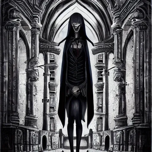 Prompt: a figure stands in a busy street of an gothic city, high resolution, highly detailed, dark fantasy, night, by anne stokes