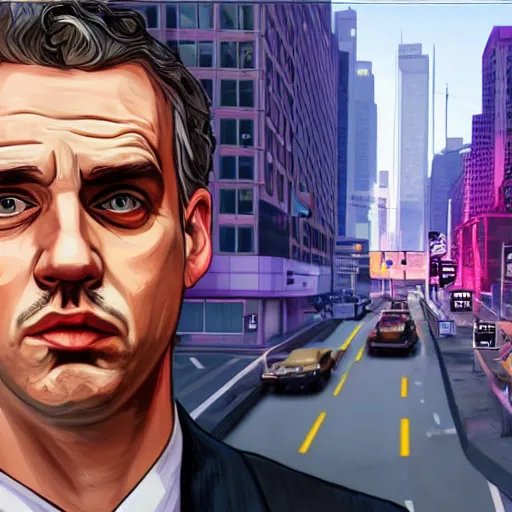 Image similar to Transgender Jordan Peterson in GTA V, Cover art by Stephen Bliss, Boxart, loading screen